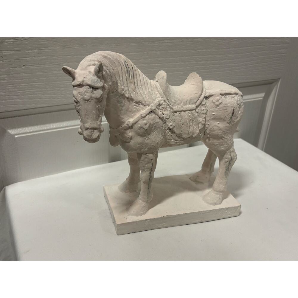 White Horse Sculpture Equestrian Decor Carved Wood Gesso Chinoiserie Statue - Picture 8 of 15